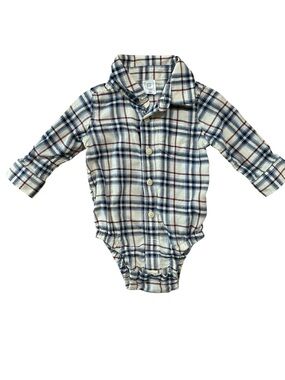 GAP Plaid Long-Sleeve Bodysuit in Cream, Navy & Red